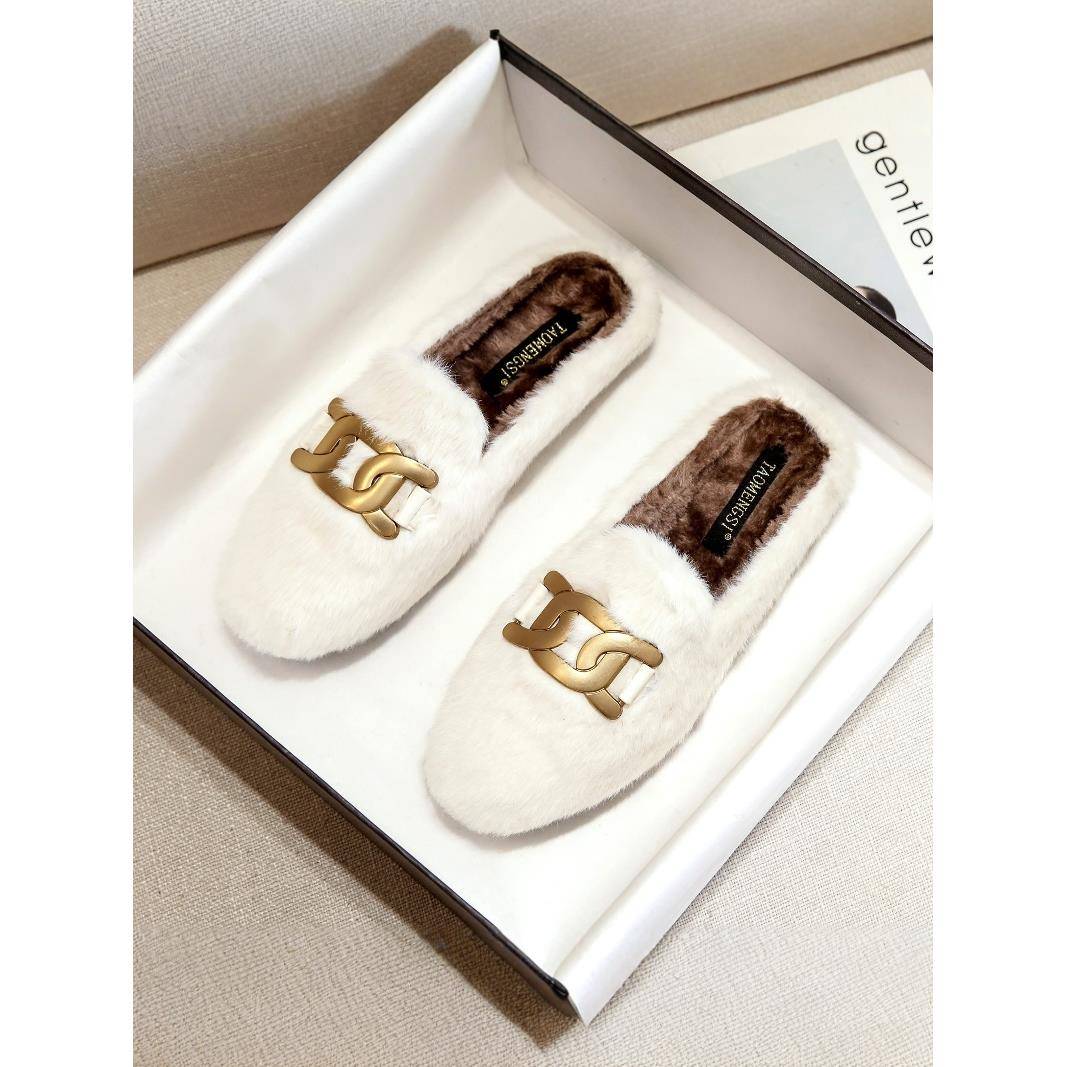 潮牌厚底白色毛毛拖鞋女2025秋冬外穿33小码34加绒棉鞋42大码棉拖