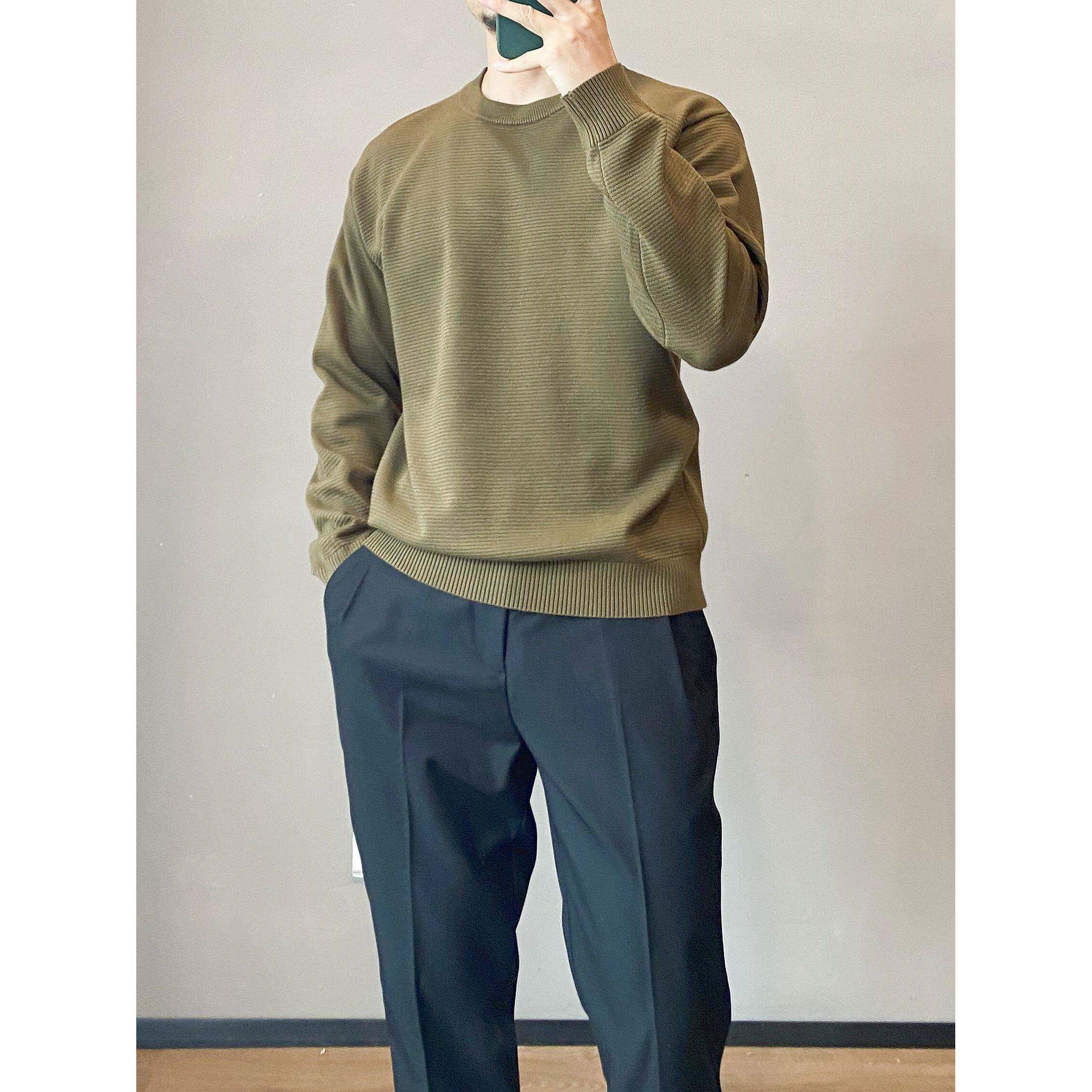 GM新潮 春秋长袖针织衫男白色圆领毛衣时尚休闲内搭打底线衫男生