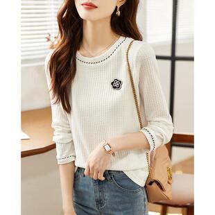 欧洲站白色长袖T恤女小个子宽松2025新款春秋季潮宽松大尺码打底