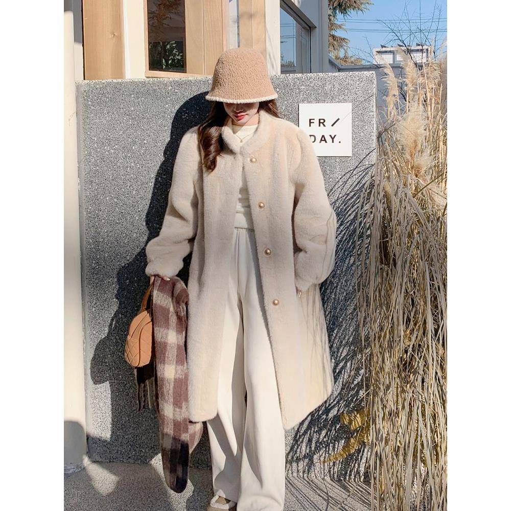 欧洲站2025冬季新款羊羔毛大衣加厚皮毛一体长款高级感皮草外套女