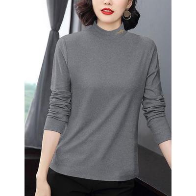 潮牌纯棉2025半高领打底衫女秋冬内搭全棉中领宽松长袖t恤女秋衣