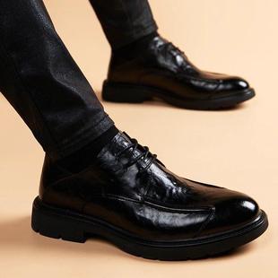 高端男鞋秋冬2025新款休闲皮鞋男商务正装英伦真皮厚底结婚新郎鞋