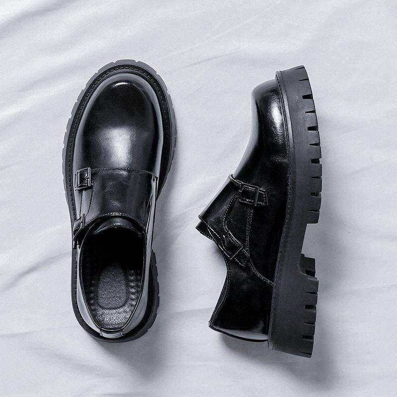 韩版亮面皮鞋男生潮流漆皮乐福鞋单鞋帅气增高青年厚底西装大头鞋