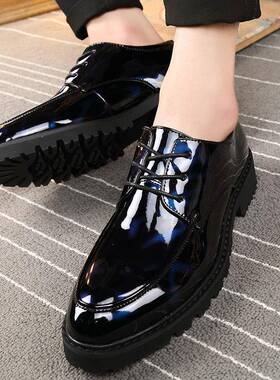 Trendsetters！洋气的不得瞭 点睛之笔 亮面厚底皮鞋内增高英伦风