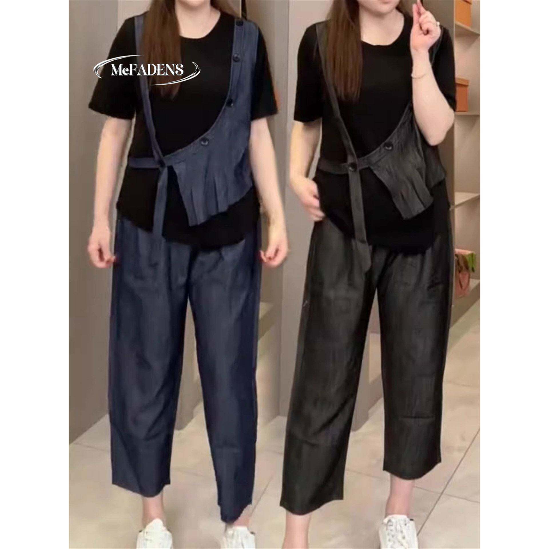 香港胖mm不规则拼接显瘦短袖上衣萝卜裤两件套大码休闲时尚套装女