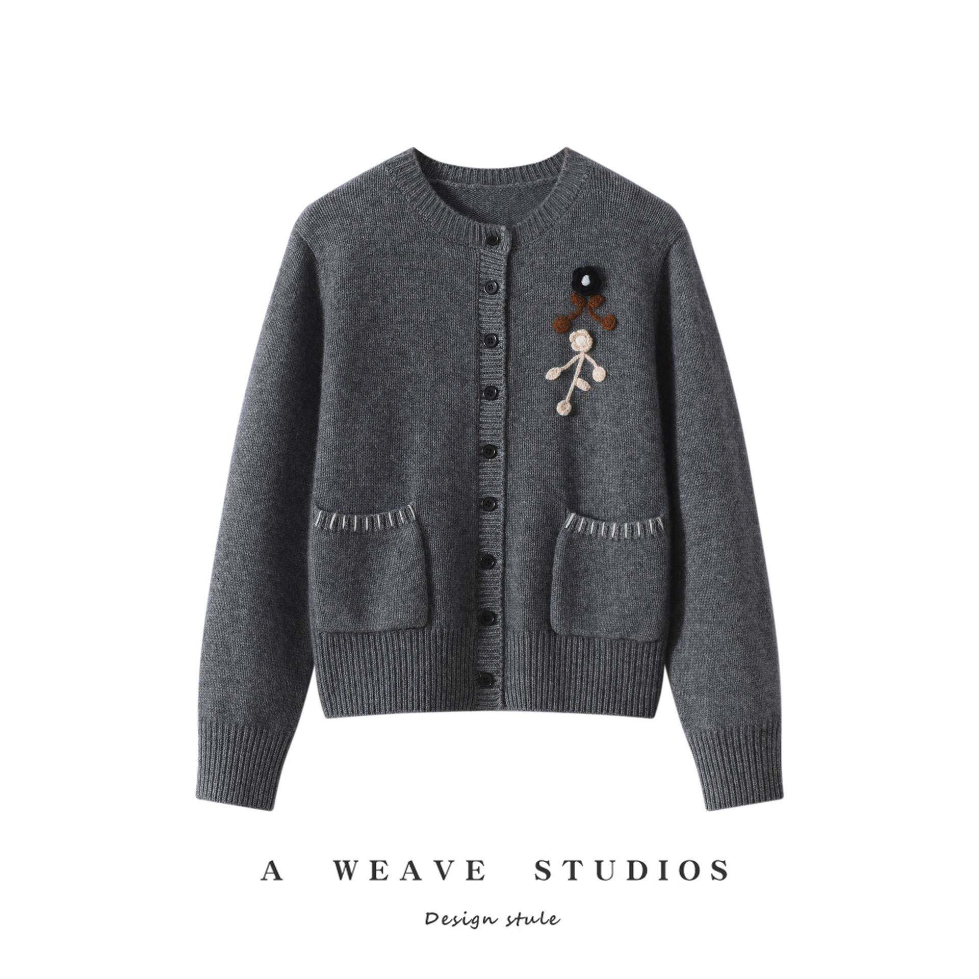 精致美！2025秋冬新款山羊绒圆领针织开衫女宽松显瘦百搭毛衣外套,女装/女士精品,羊绒衫,淘宝优惠券,粉丝福利购,淘宝优惠卷