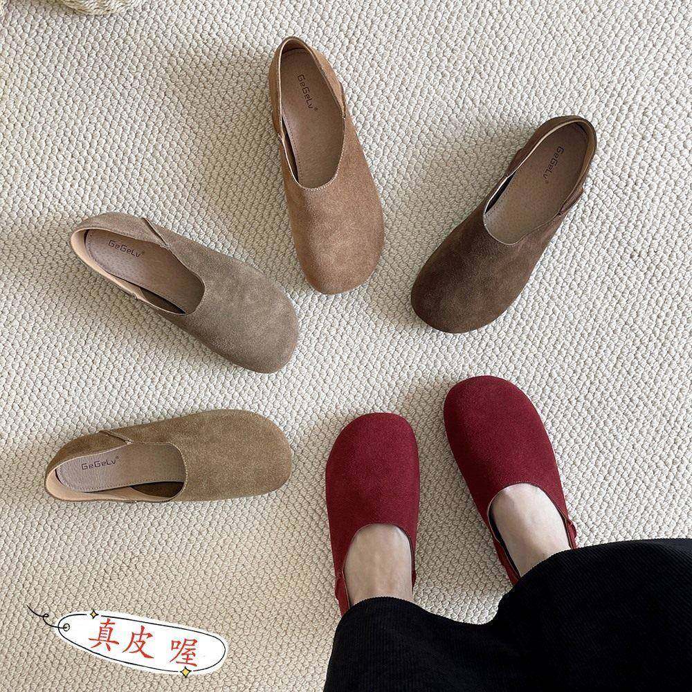 真皮两穿法式复古单鞋女2024平底一脚蹬懒人鞋配裙子软底豆豆鞋秋,女鞋,浅口单鞋,淘宝优惠券,粉丝福利购,淘宝优惠卷