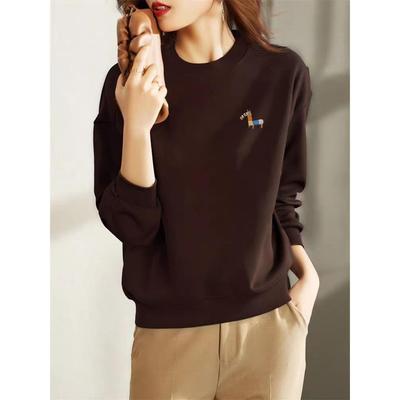 高档轻奢洋气卫衣女士秋冬季新款百搭时尚小个子圆领套头长袖上衣