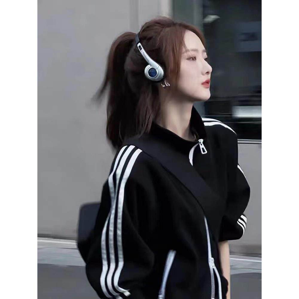 专柜2025秋冬三条杠运动服女外套韩版大码开衫棒球服美式休闲夹克