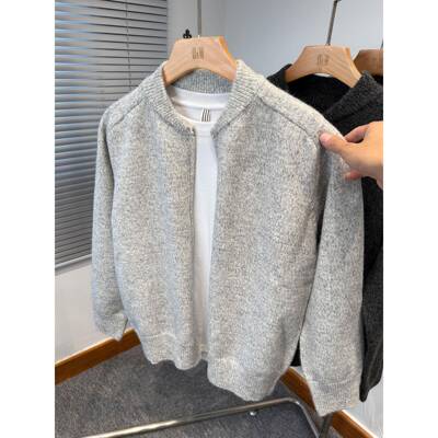 毛衣外套男2025新款秋冬季高级感休闲加厚外搭棒球领拉炼开衫男款