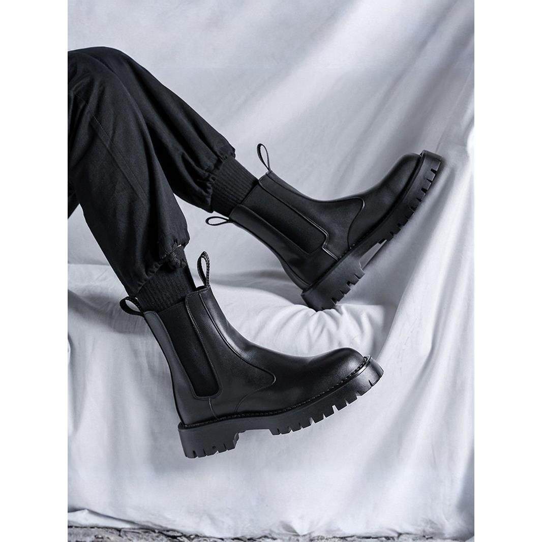 高级感马丁靴男高帮冬季加绒英伦风帅气青年切尔西中帮真皮靴子男