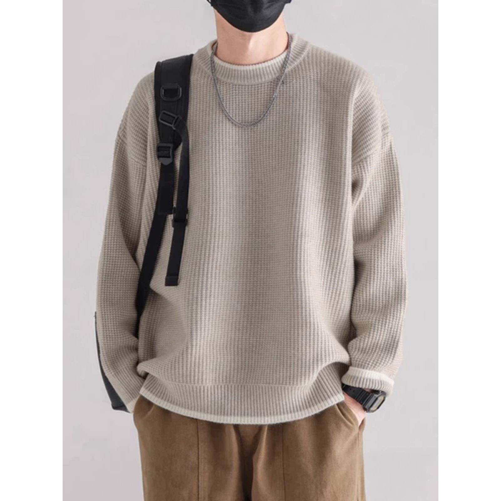 潮牌it neith BIAS假两件圆领毛衣男加厚秋冬宽松打底针织慵懒ins,男装,大码上装,淘宝优惠券,粉丝福利购,淘宝优惠卷