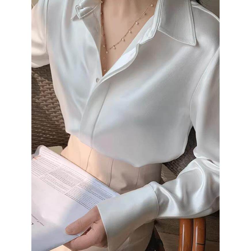 轻奢高端真丝缎面衬衫女设计感2025新款春夏季高级感气质职业衬衣