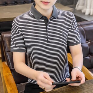 高级感纯棉短袖 2025新款 VTVK时尚 POLO衫 翻领 男士 条纹t恤潮流半袖