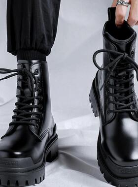 Trendsetters！八孔马丁靴男英伦风高帮增高工装皮靴中筒机车男靴