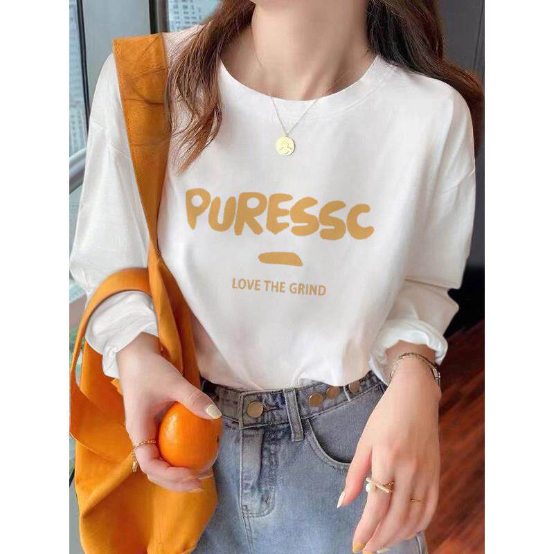 欧洲站大码宽松白色长袖T恤女2025新款春秋冬正肩纯棉打底衫上衣