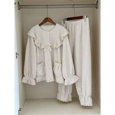 韩版甜美公主风加绒加厚睡衣女2025秋冬季小个子可外穿保暖家居服