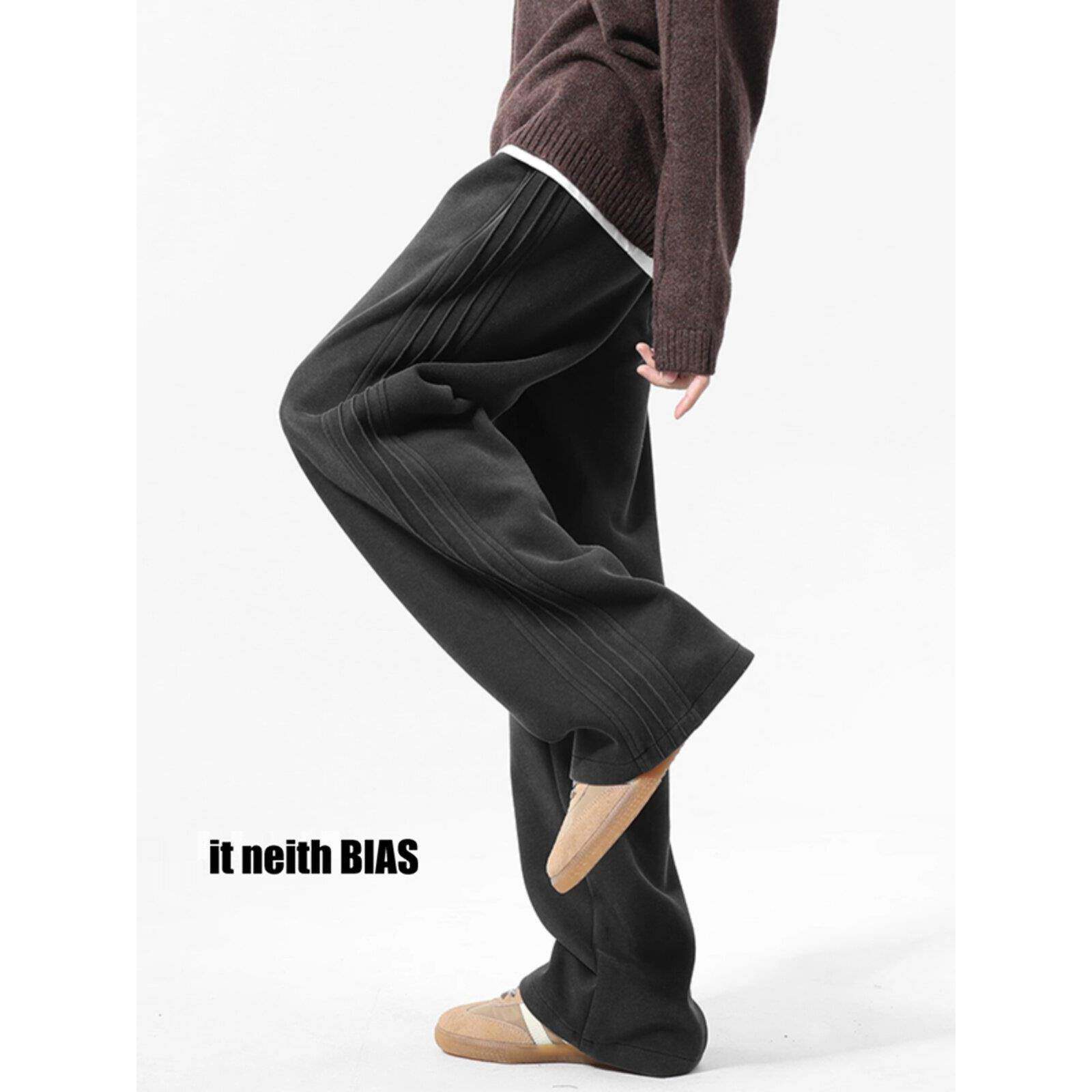 it neith BIAS加绒水洗卫裤男款春秋美式直筒运动宽松垂感休闲裤