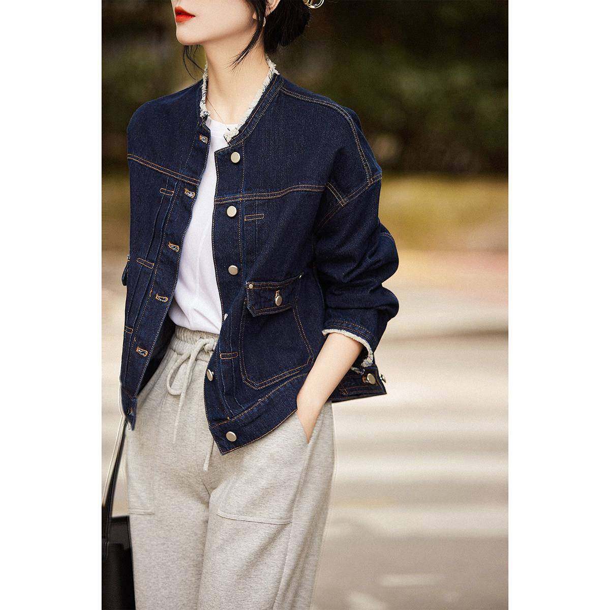 覆古帅气深蓝牛仔上衣2025新款时尚休闲 宽松夹克长袖春秋女短外,女装/女士精品,派克服,淘宝优惠券,粉丝福利购,淘宝优惠卷