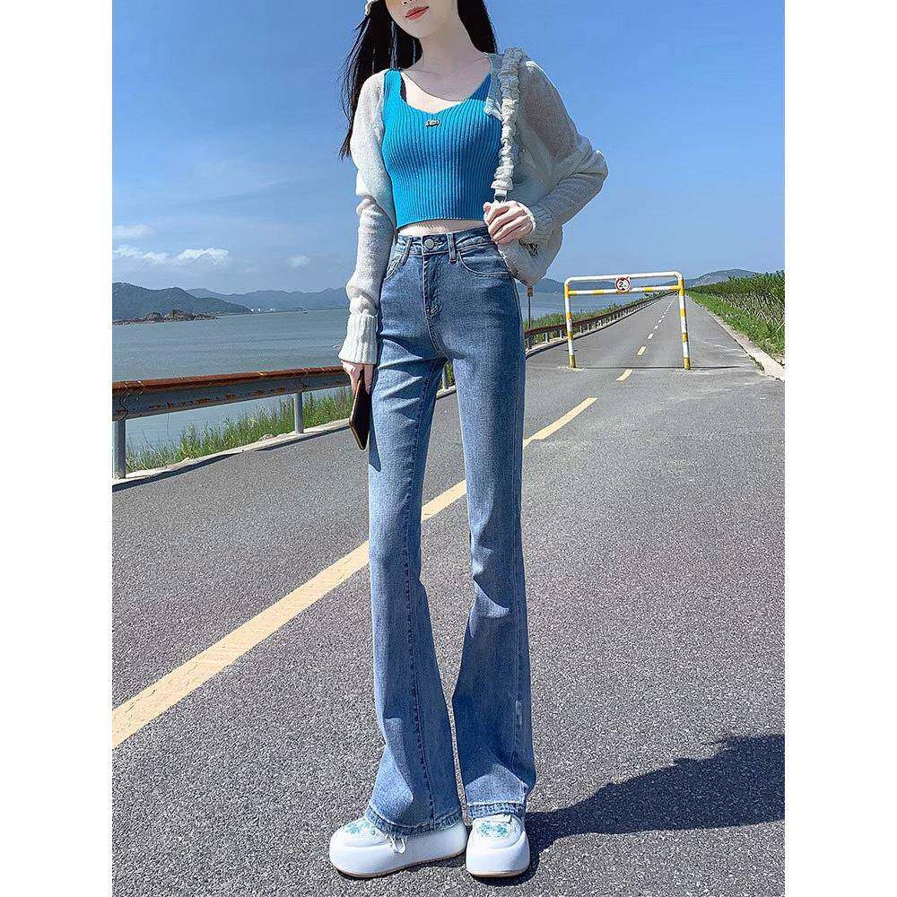 浅色微喇牛仔裤女爆款春秋2025新款高腰宽松小个子九分美式喇叭裤
