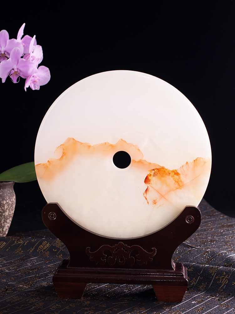 天然玉石平安扣摆件客厅博古架玉盘新中式酒柜红酒架玄关装饰工艺