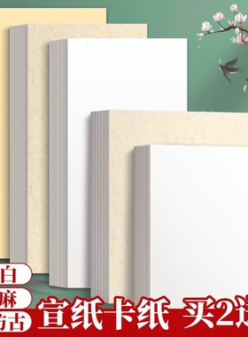 国画卡纸全白全麻镜面宣纸生宣熟宣半生熟作品书法专用生宣纸水墨画没骨正方形萱卡半熟软卡裱框加厚镜片画纸