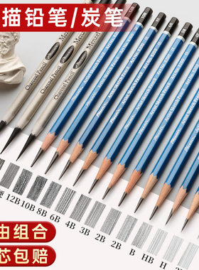 凤凰素描铅笔美术生专用绘画炭笔2b2h4b6b8b14b碳笔软中硬绘图工具套装2比hb12比速写笔画画全套初学美术用品