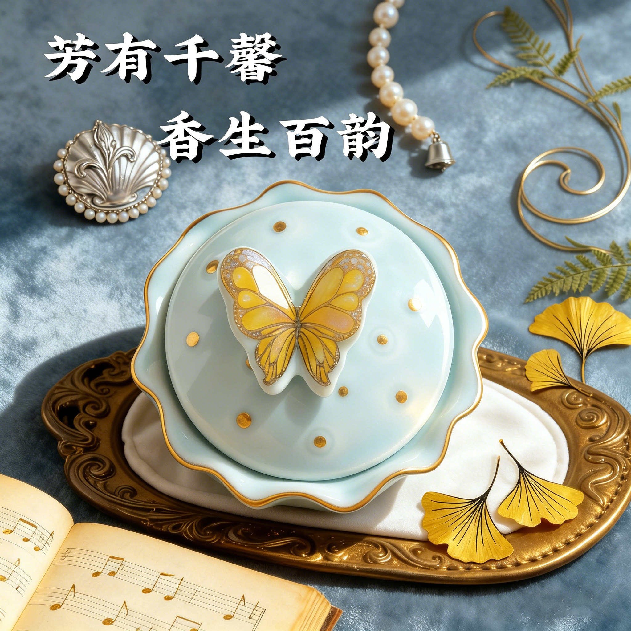 古法手工香膏蝴蝶西式碧玉瓷罐东方香韵女士持久淡香随身便携补香
