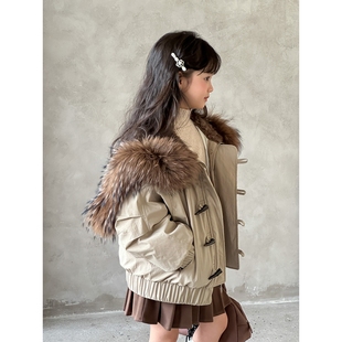 保姆鹅女童羽绒服2025冬90白鸭绒加厚保暖短款真毛领中大童装儿童