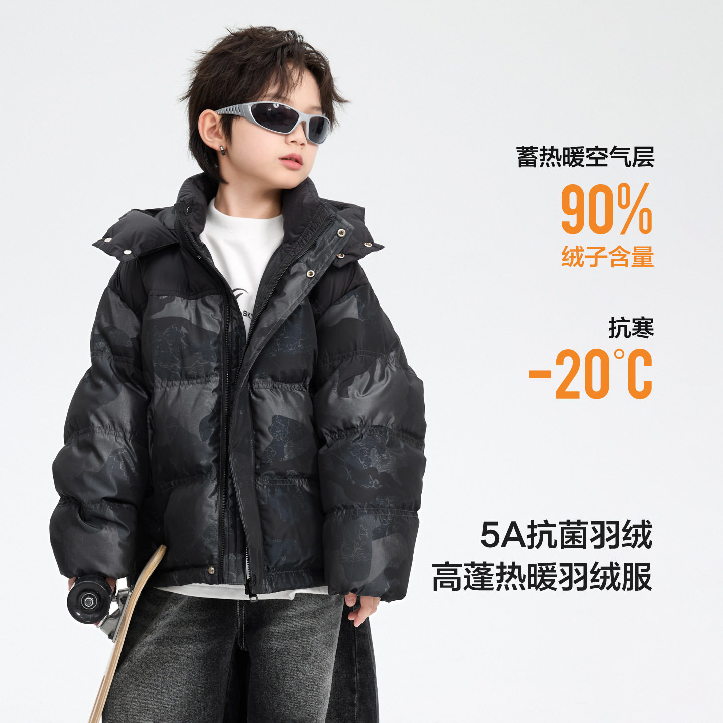 保姆鹅男童冬装户外三防撞色迷彩面包羽绒服2025新款儿童中学生抗