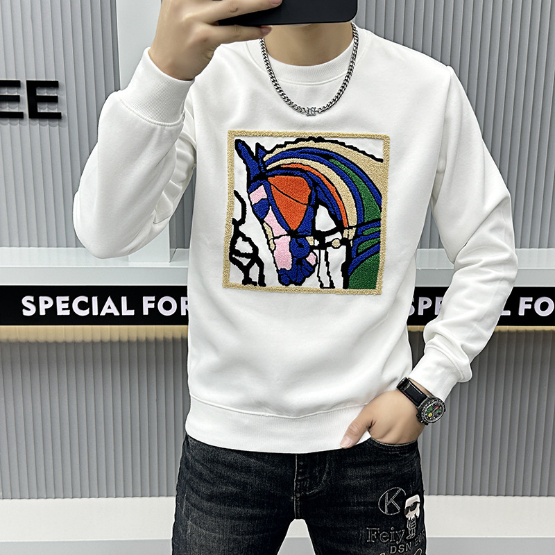 雷迪波尔高端潮牌长袖卫衣男马头图案绣花高品质欧货潮流青年圆领