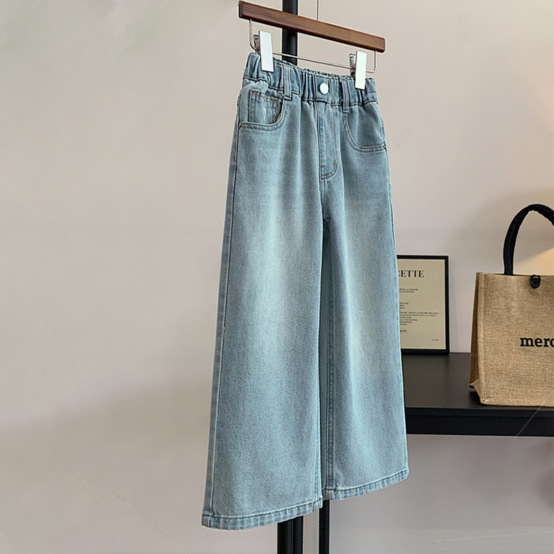 女童百搭口袋简约水洗牛仔裤