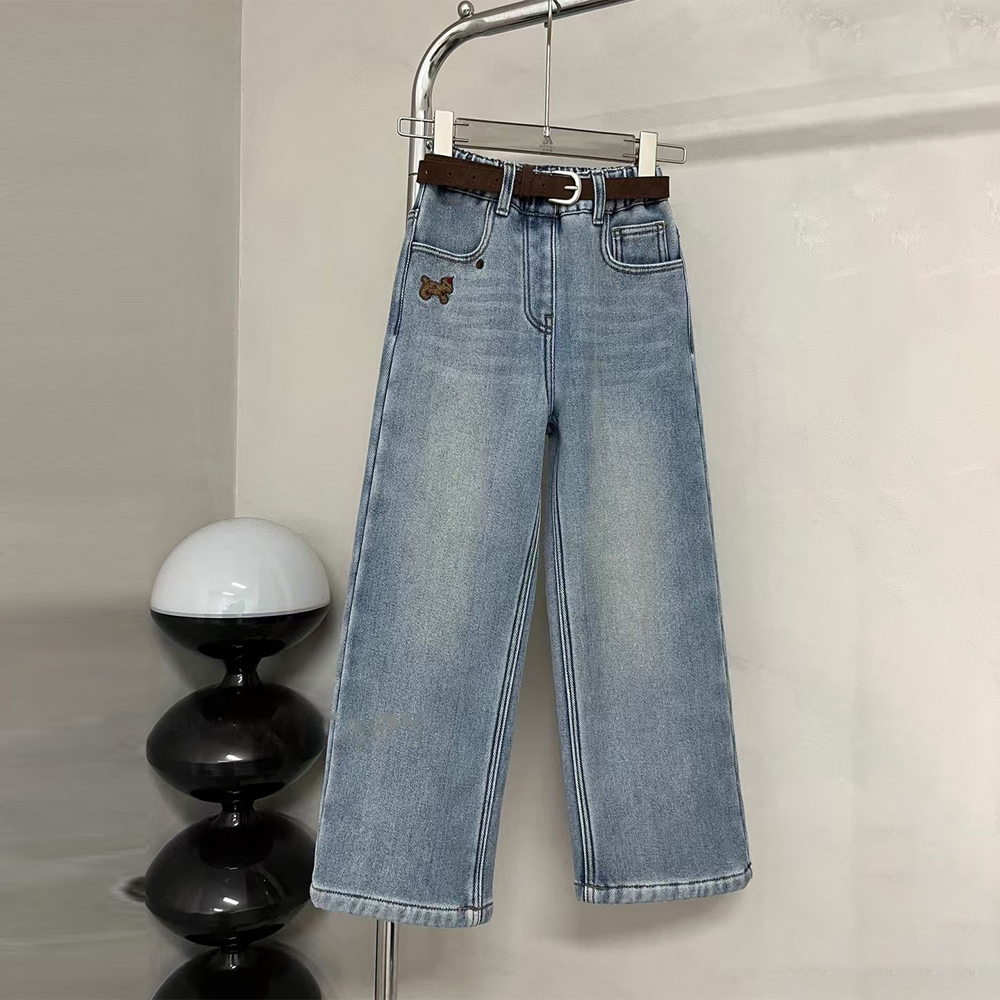 女童一体绒牛仔裤直筒裤