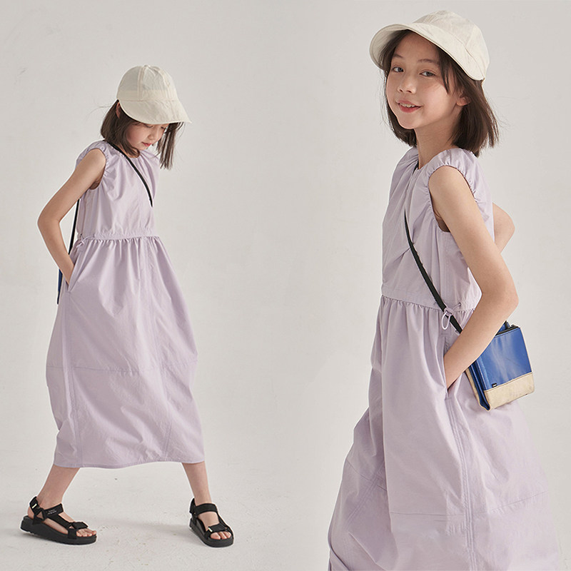 女童连衣裙2026夏季儿童简约洋气裙子女孩轻量机能长裙无袖花苞裙