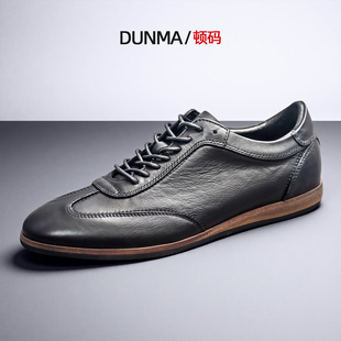 顿码皮鞋男2025新款男士休闲鞋真皮复古低帮平底鞋黑色手工鞋子潮