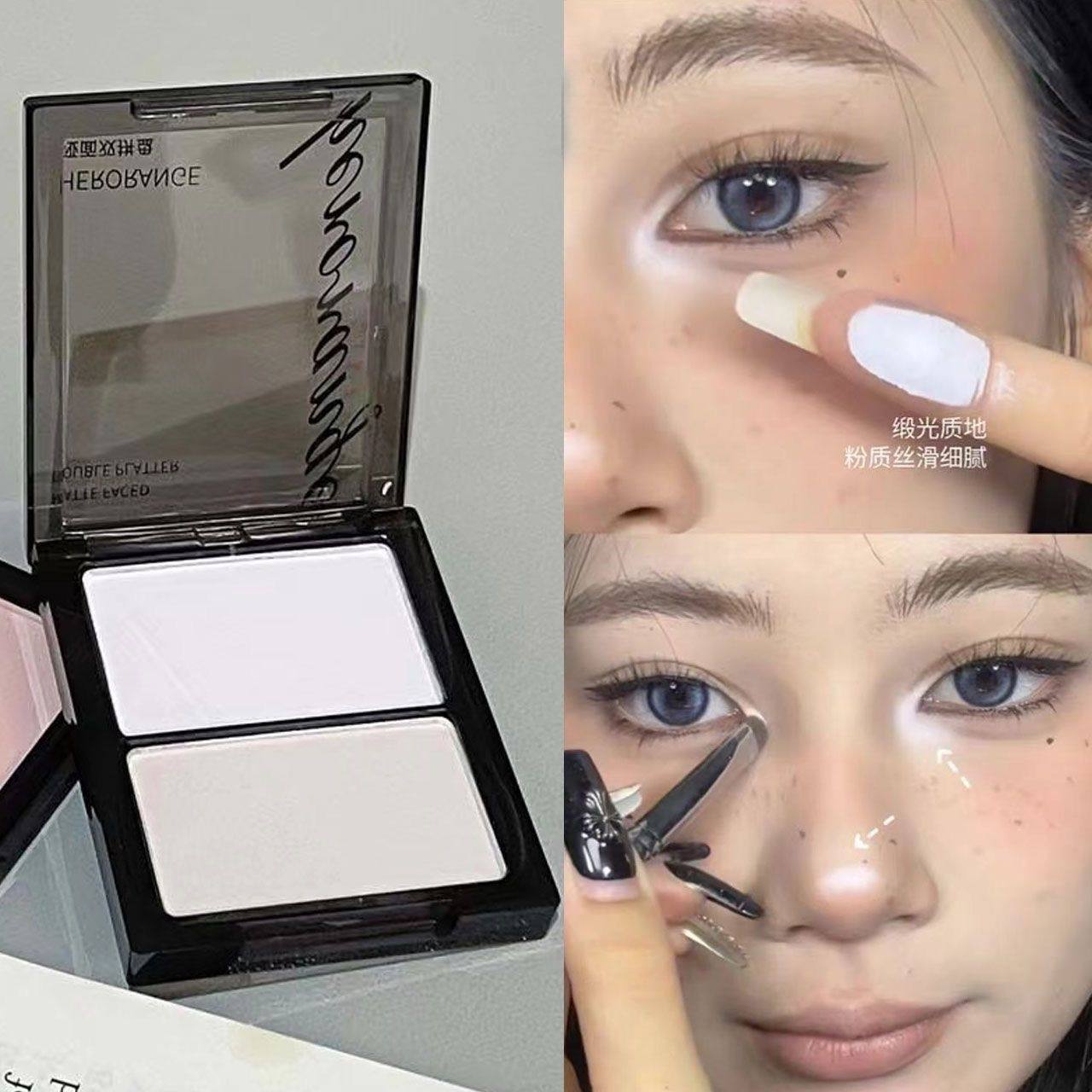 白色截断式~双色哑光高光粉卧蚕眼头提亮面部泪沟凹陷修容盘平价,彩妆/香水/美妆工具,腮红/胭脂,淘宝优惠券,粉丝福利购,淘宝优惠卷