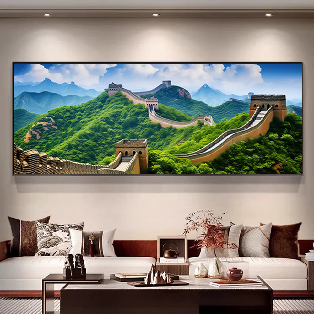 万里长城画靠山图客厅沙发背景墙装饰画领导办公室山水画大气壁画图片