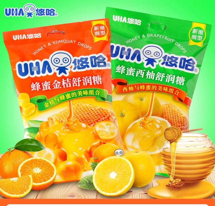 悠哈蜂蜜金桔西柚润爽喉103g*4袋