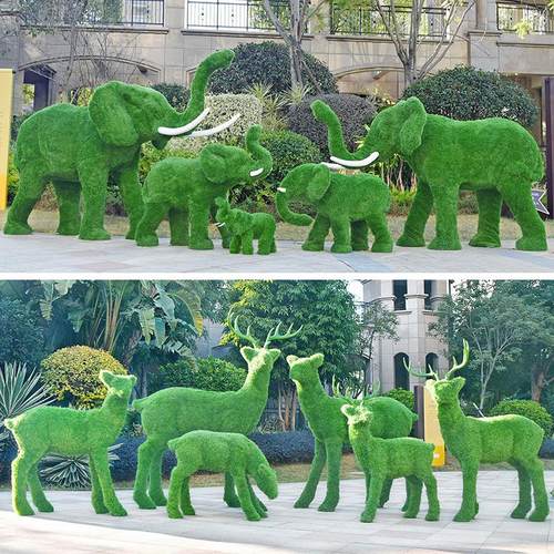 户外梅花鹿大型仿真动物绿雕植草玻璃钢雕塑摆件园林景观大型装饰