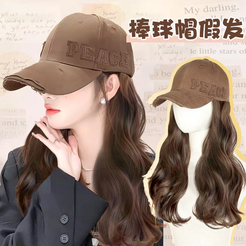 一体帽子假发自然大波浪