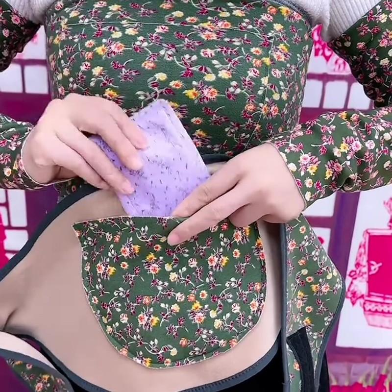 新款德绒加绒加厚护腰带兜印花中老年人妈妈显瘦保暖护腰带百搭