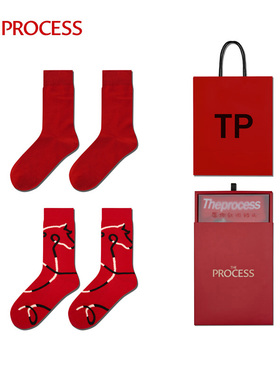 THE PROCESS情侣马年红袜子礼盒男女中筒袜本命年礼物保暖4双盒装