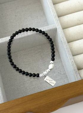 《小方牌》ins设计师款时尚减龄百搭黑色方牌手链s925纯银服饰链