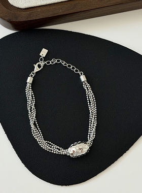 《橄榄球》ins设计师款轻奢风多层米珠切割蹦迪珠手链s925纯银链