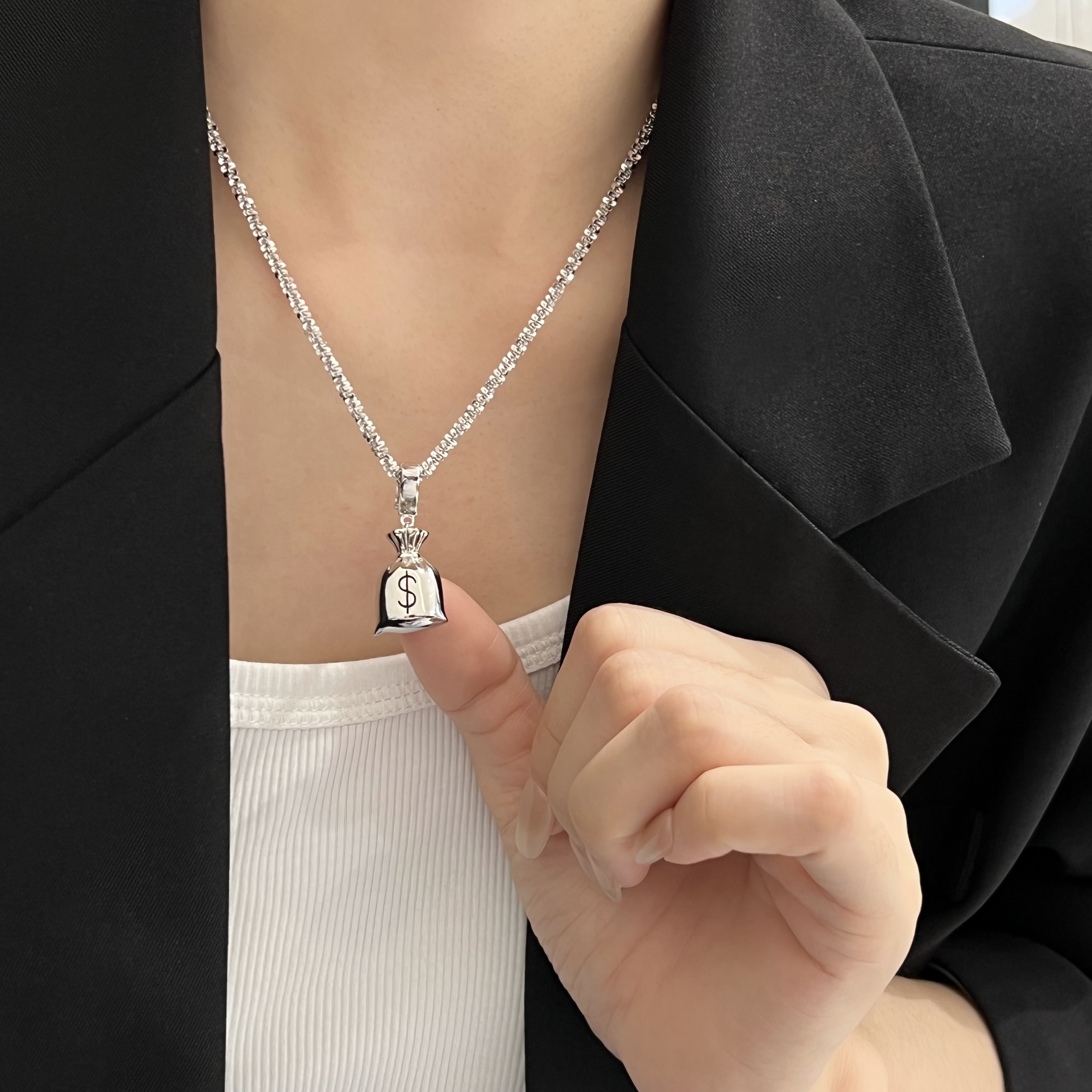 《星空际》ins设计师款满天星拼接钱袋子吊坠项链925银饰储钱袋