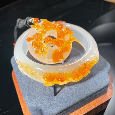 定制天然玛瑙俏色巧雕梅花手镯套装精工雕刻玉髓手环玉镯女生饰品