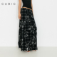 CUBIC约克蜜饼 复古秋冬重工植绒印花百搭黑格纹直筒半裙DS6014