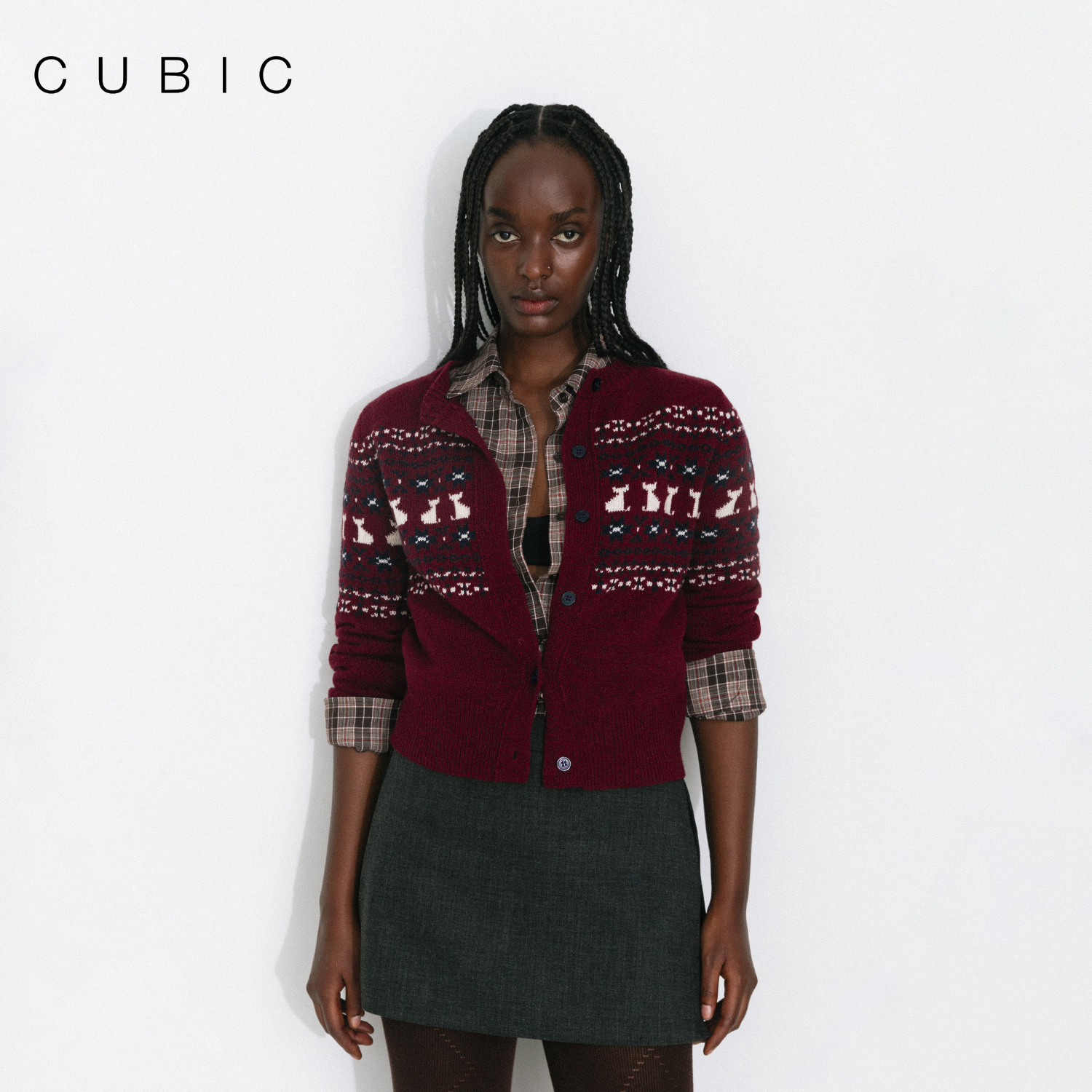 CUBIC复古猫咪趣味提花毛衣