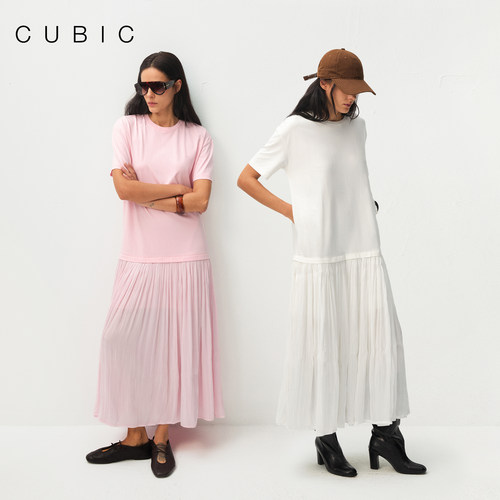 CUBICT恤拼接流光垂感连衣裙