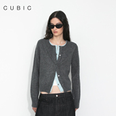 针织开衫 CUBIC经典 羊毛混纺趣味撞色拼接假两件毛衣短款 EK2002